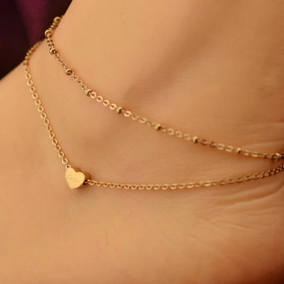 Gold Layered Heart Ankle Bracelet NWT Minimalist - Picture 3 of 5